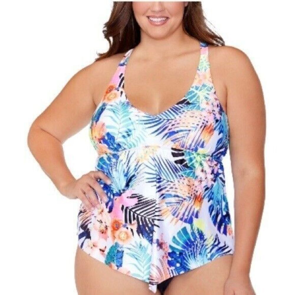 .Raisins Curve Women's Plus SizeHaleiwa Trinidad Tankini Swim TopSize 16 New
